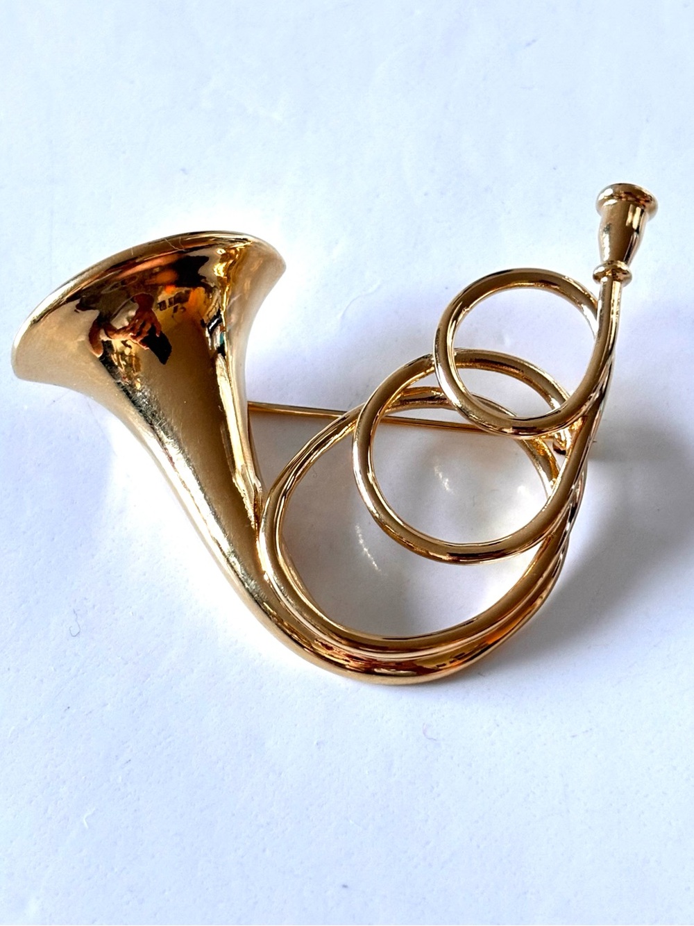 D'Orlan Brooch, French Horn, Signed, Triple 22kt gold plated